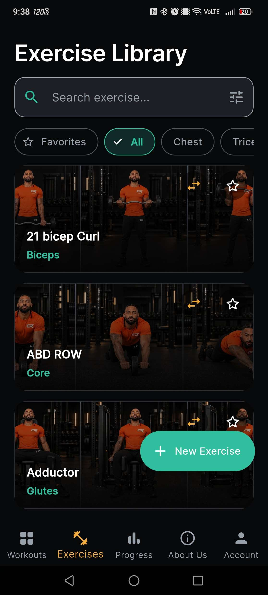 Sports Gym App — Biblioteca de ejercicios con búsqueda y filtros