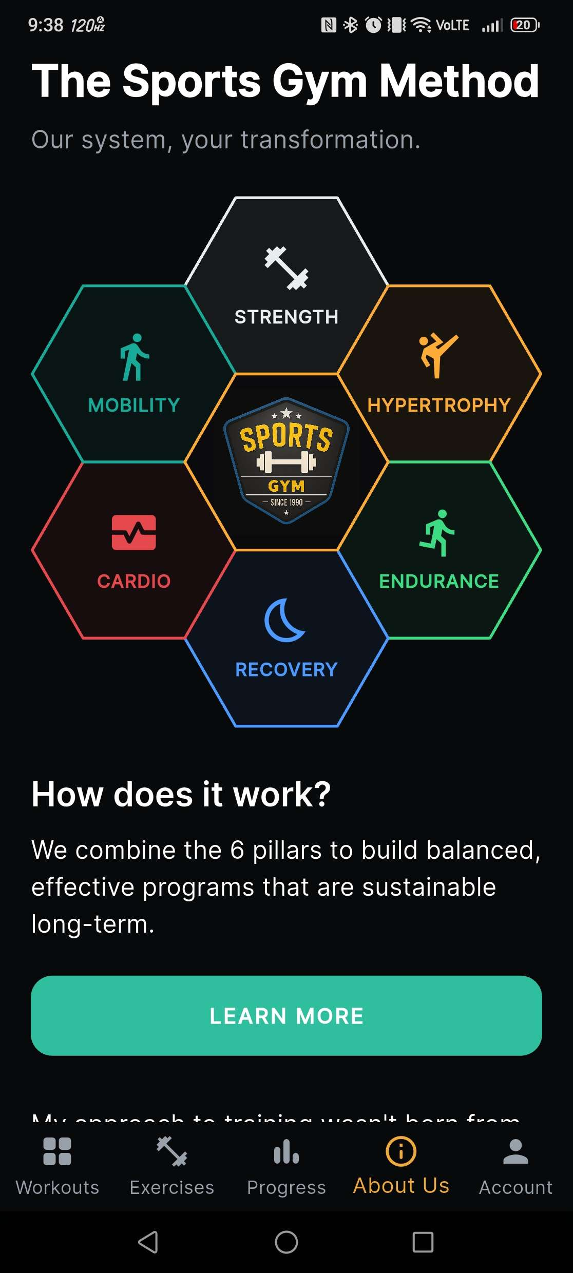 Sports Gym App — Los seis pilares del método Sports Gym